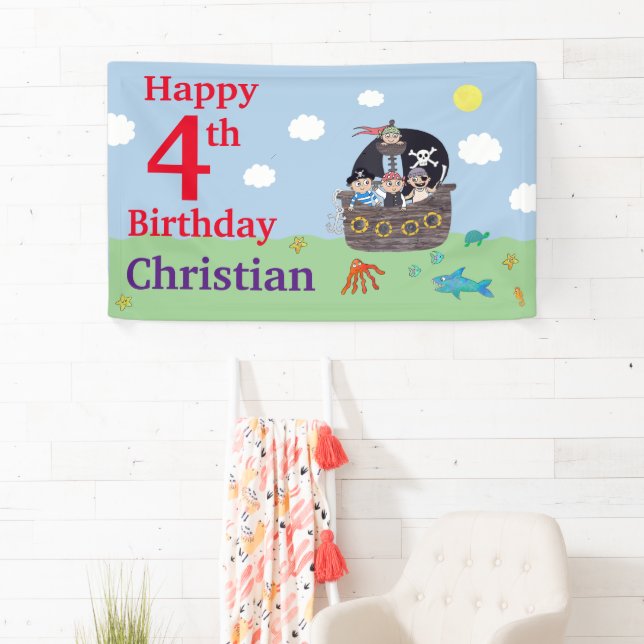 Pirate Birthday personalised banner (Insitu)