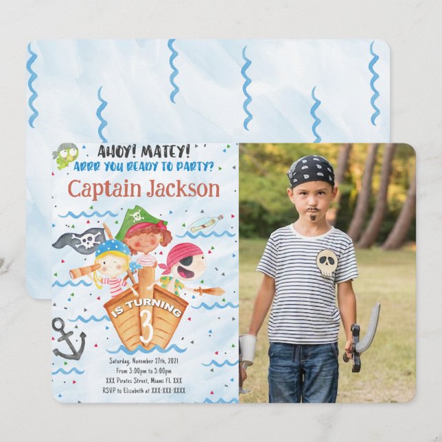 Pirate Birthday Photo Invitation (Front/Back)