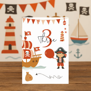 Pirate Birthday Red Ship & Captain Table Number