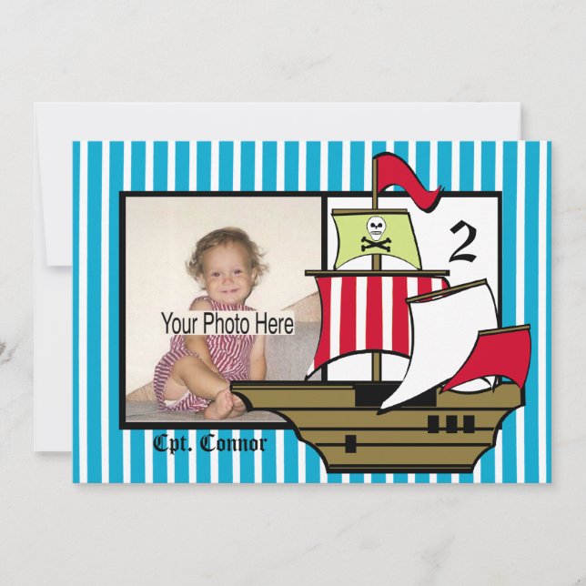 Pirate Birthday Ship Photo Invitation (Front)