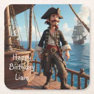 Pirate Birthday Square Paper Coaster