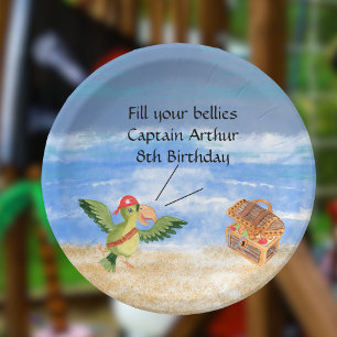 Pirate birthday themed party treasure parrot paper plate