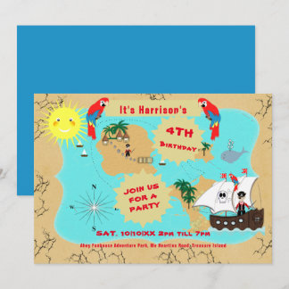 Pirate Birthday Treasure Map Ship Cute Invitation