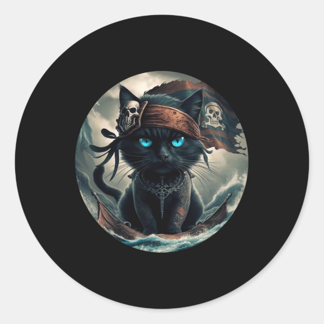 Pirate Black Cat  Classic Round Sticker (Front)