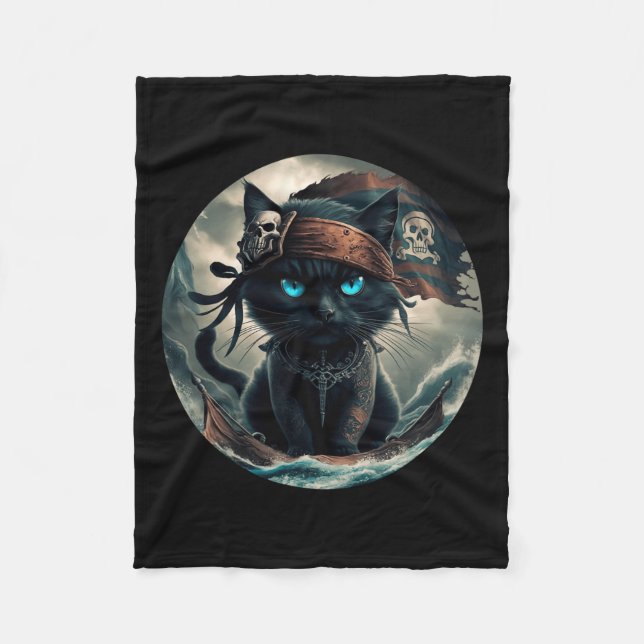 Pirate Black Cat  Fleece Blanket (Front)