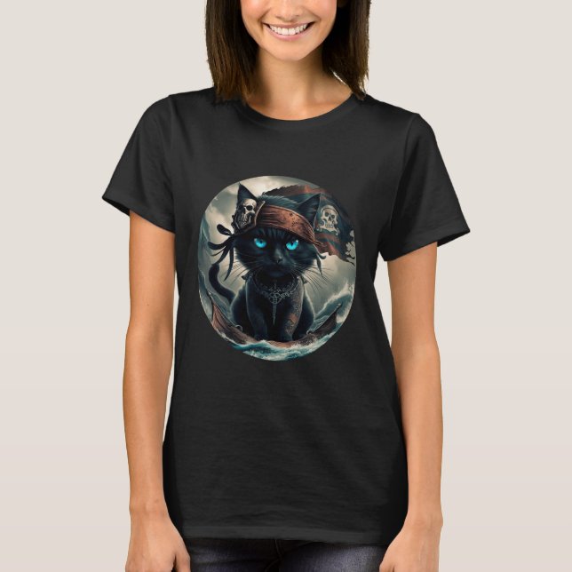 Pirate Black Cat  T-Shirt (Front)