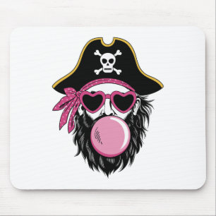 Pirate Blowing Bubble Preppy Pink Mascot Halloween Mouse Pad