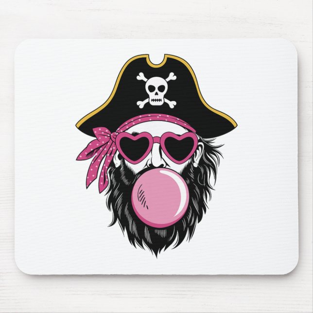 Pirate Blowing Bubble Preppy Pink Mascot Halloween Mouse Pad (Front)