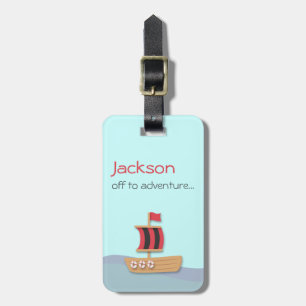 Pirate boat with red & black sail luggage tag