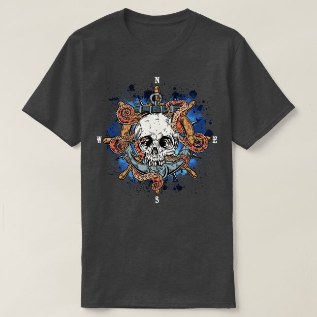 Pirate Boating Captain Compass Anchor T-Shirt (Design Front)