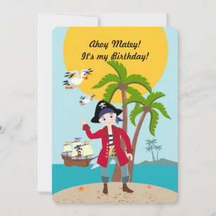Pirate boy and ship birthday party invitation