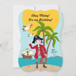 Pirate boy and ship birthday party invitation
