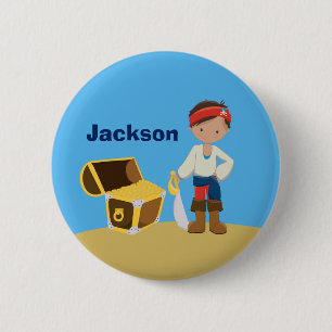 Pirate Boy Beach Summer Cute Kids Monogram Blue 6 Cm Round Badge