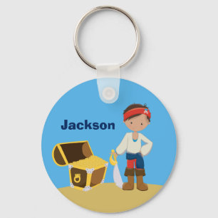 Pirate Boy Beach Summer Cute Kids Monogram Blue Key Ring