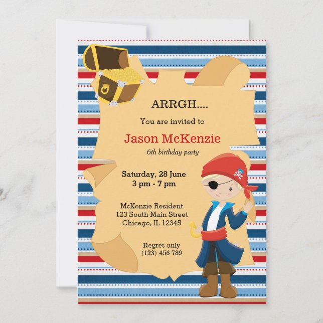 Pirate boy party invitation (Front)