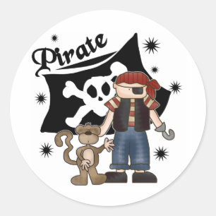 Pirate Boy with  Monkey Classic Round Sticker