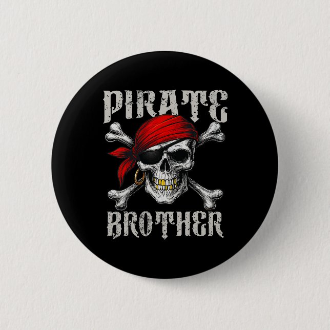 Pirate Brother Jolly Roger Flag And Skull Crossbon 6 Cm Round Badge (Front)
