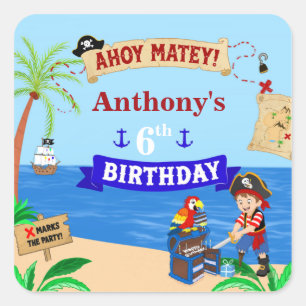 Pirate Cake Treasure Chest Birthday Party Square Sticker