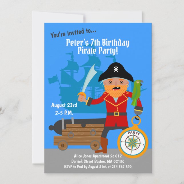 Pirate captain adventure Birthday Party Invitation (Front)