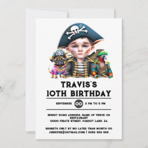 Pirate captain funny animals skull crossbones invitation