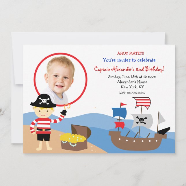 Pirate Captain Photo Birthday Party Invitations (Front)