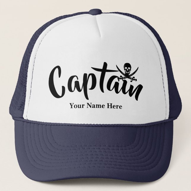 Pirate captains jolly roger skull trucker hat (Front)