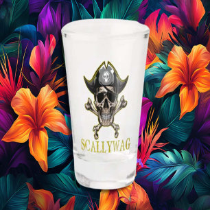 PIRATE CARRIBEAN GOLD SKULL Crossbones Scallywag  Shot Glass