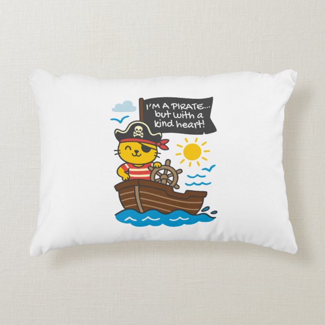 Pirate Cat Cajine - Kawaii Design with Soft Senten Decorative Cushion (Front)