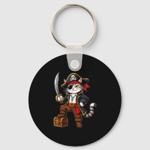 Pirate cat cute halloween costume funny graphic key ring