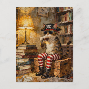 Pirate Cat Enjoys Some Coffee Postcard