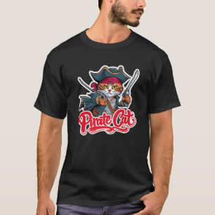 Pirate Cat Funny Halloween Cat Jolly Roger Cat Lov T-Shirt
