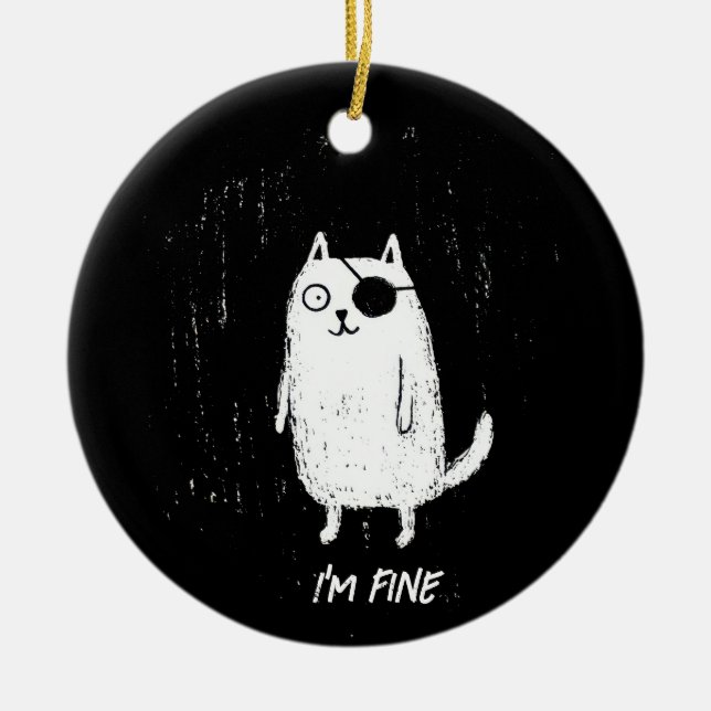 Pirate Cat – Minimal Funny Cat Art Ceramic Tree Decoration (Front)