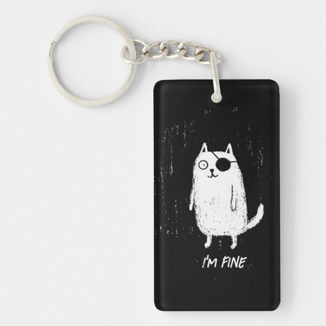 Pirate Cat – Minimal Funny Cat Art Key Ring (Front)