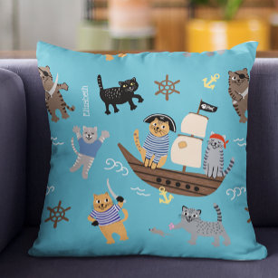 Pirate Cat Pattern for Boy and Girl Kids Cushion