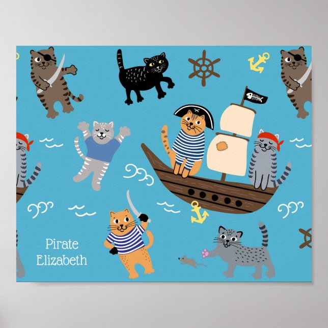 Pirate Cat Pattern for Boy and Girl Kids Poster (Front)