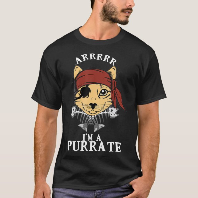 Pirate Cat Shirt Arrrr Purrate Kitty Eye Patch Fis (Front)