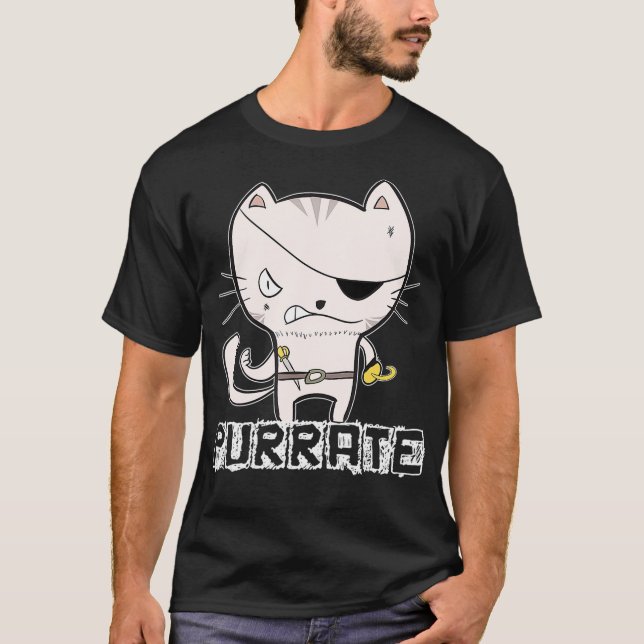 Pirate Cat Shirt Purrate Sword Kitty Eye Patch Oce (Front)
