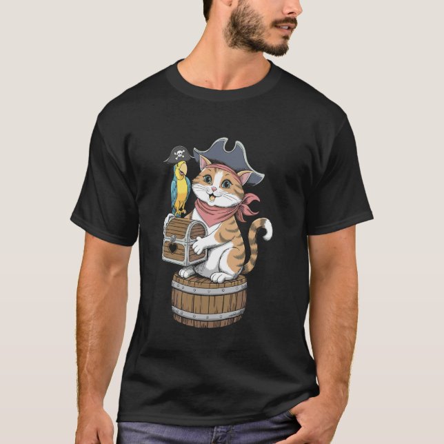Pirate Cat Skull Crossbones Design T-Shirt (Front)