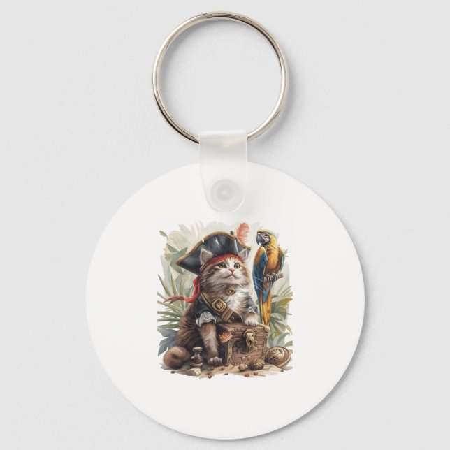 Pirate Cat Treasure Key Ring (Front)