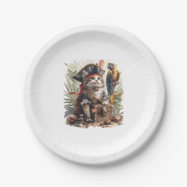 Pirate Cat Treasure Paper Plate (Front)