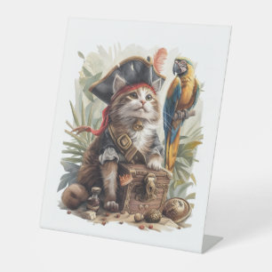 Pirate Cat Treasure Pedestal Sign