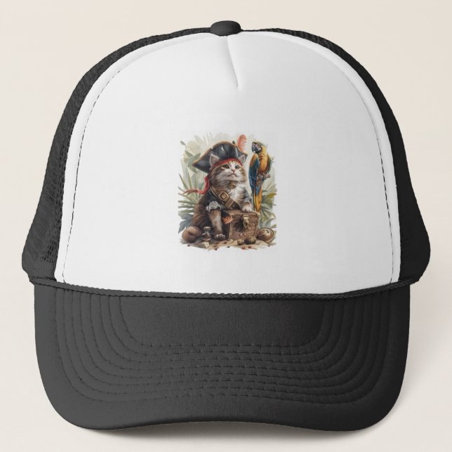 Pirate Cat Treasure Trucker Hat (Front)