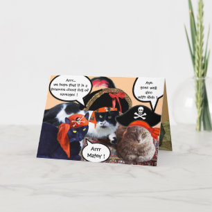 PIRATE CATS AND ANTIQUE PIRATES TREASURE MAPS CARD