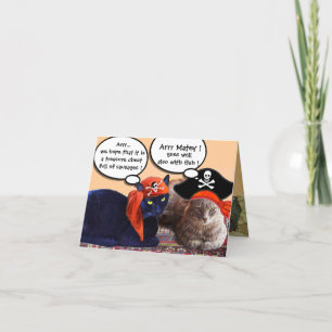 PIRATE CATS AND ANTIQUE PIRATES TREASURE MAPS CARD