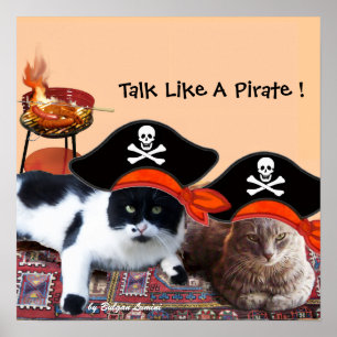 PIRATE CATS ,Talk like a Pirate Day Bbq Party Poster