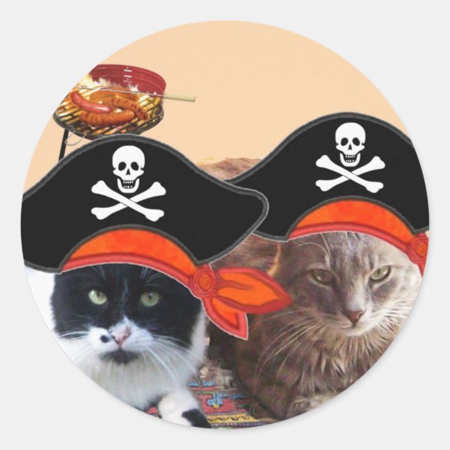 PIRATE CATS ,Talk like a Pirate Day Classic Round Sticker (Front)