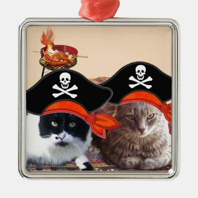 PIRATE CATS ,Talk like a Pirate Day Metal Tree Decoration (Front)