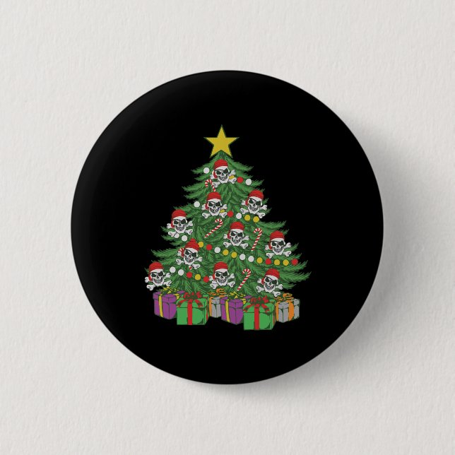 Pirate Christmas Tree Skull Crossbones 6 Cm Round Badge (Front)