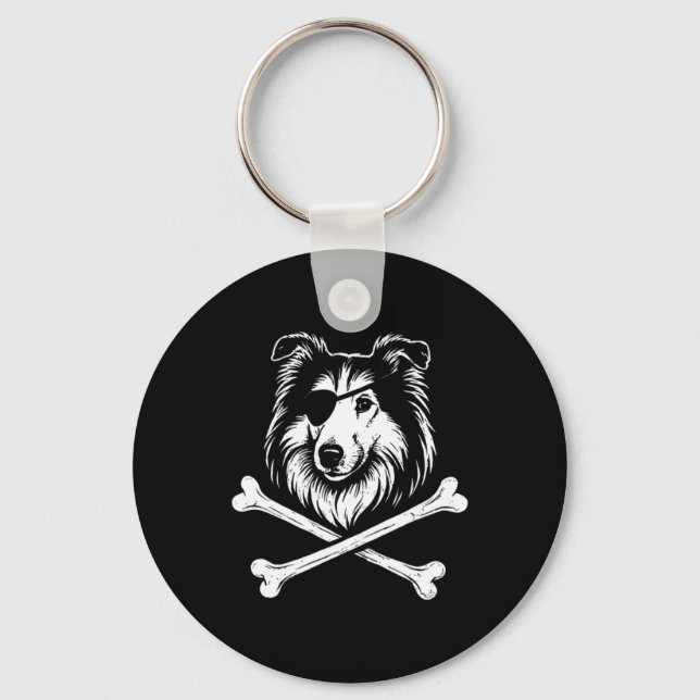 Pirate Collie Crossbones Cute Dog Key Ring (Front)