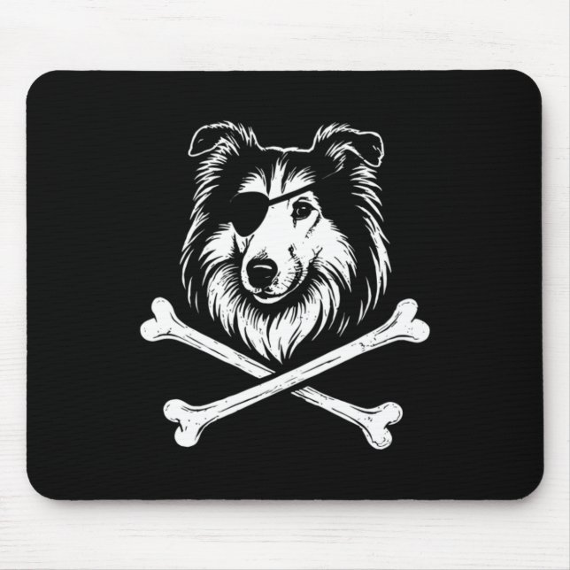 Pirate Collie Crossbones Cute Dog Mouse Pad (Front)